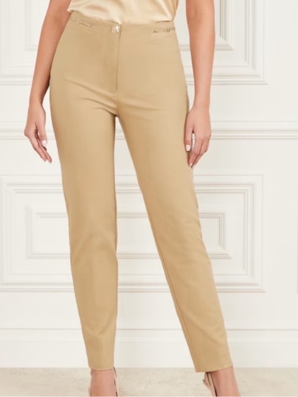 Marciano 10 Pants Alice Pant in Herb Tan By Guess beige khaki gold hardware NWT